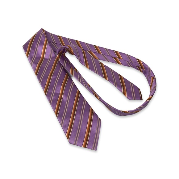 Ermenegildo Zenga 100% Silk Purple and Orange Striped Tie - Picture 6 of 6